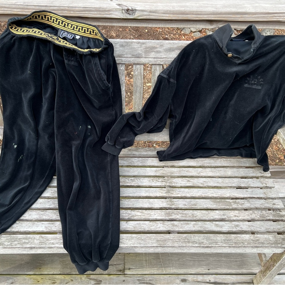 Versace Black Sweatpants with Bold Waistband and matching pullover paint spatter